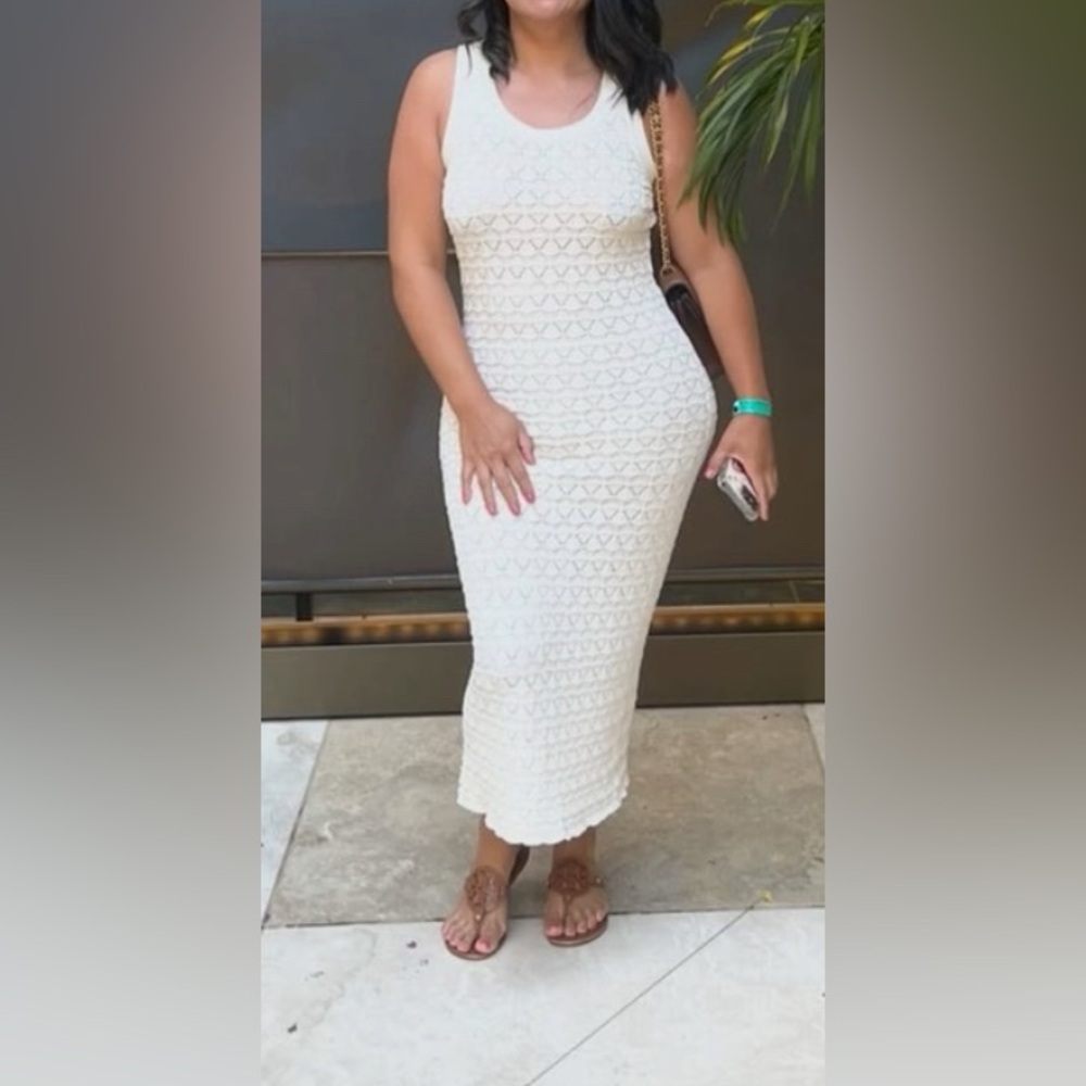 K Closet‎ Women Crochet Cream Sleeveless Maxi Dress Size M